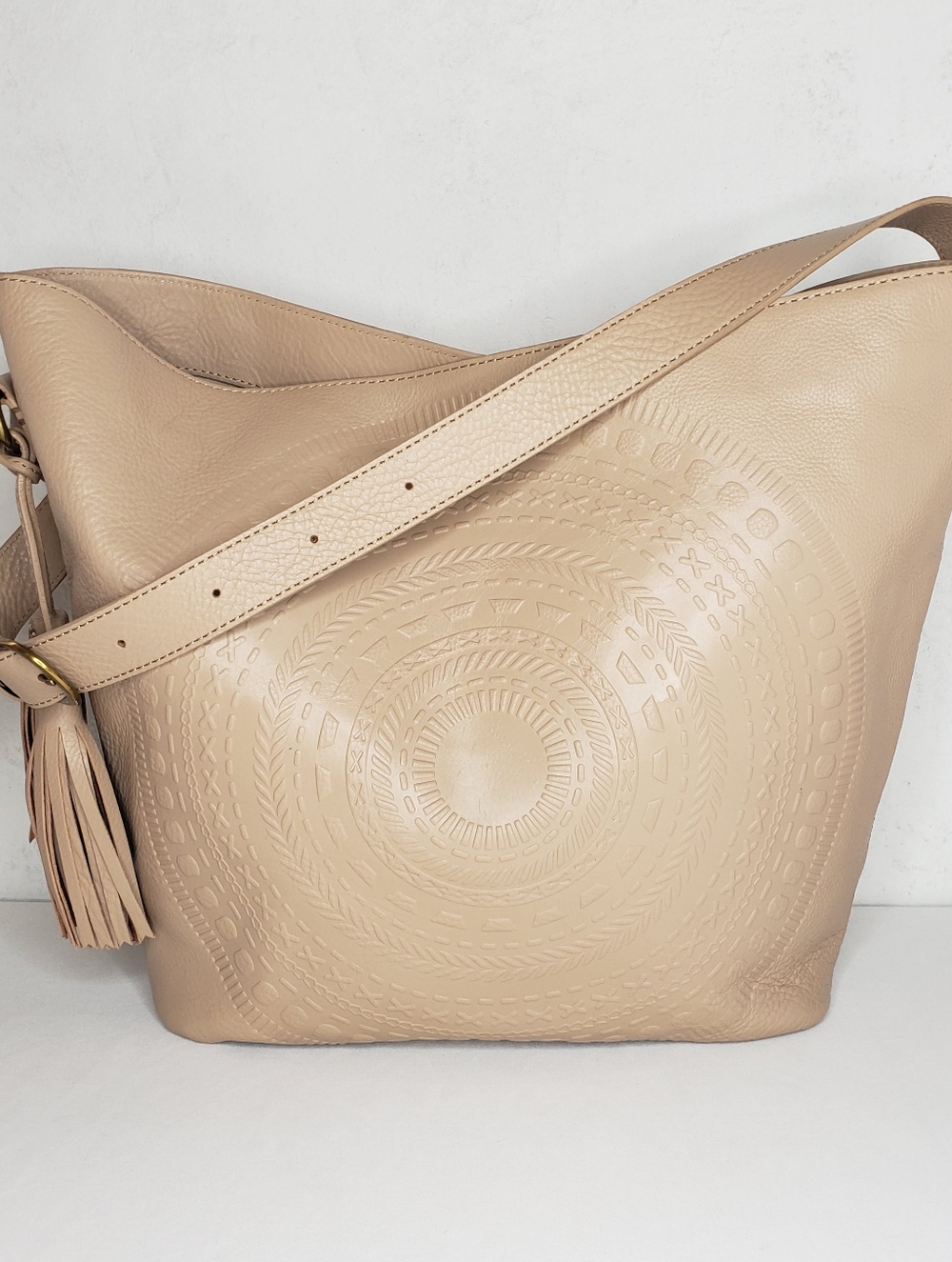 Isabella Fiore Beige Embossed Leather Shoulder Bag